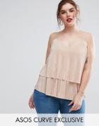 Asos Curve Plisse Double Layer Cami Top - Pink