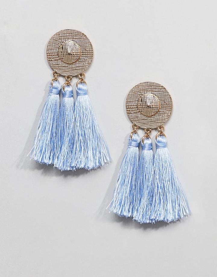 Asos Metal Disc Tassel Earrings - Blue