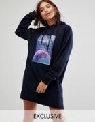 Missgudied Intergalactic Vibes Hoody Dress - Navy