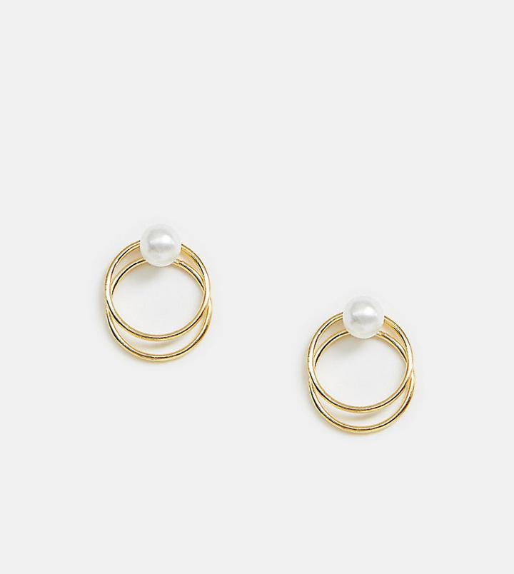 Kingsley Ryan Sterling Silver Gold Plated Double Circle Pearl Earrings - Gold