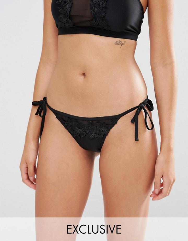 Wolf & Whistle Mesh Panel Bikini Bottom - Black