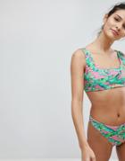 Asos Reversible Stripe Palm Print Minimal Crop Bikini Top - Multi