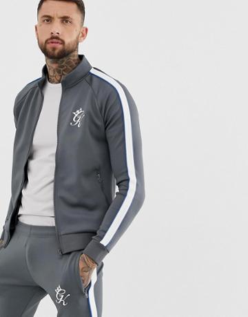 Gym King Piped Poly Funnel Neck Tracksuit Top - Gray