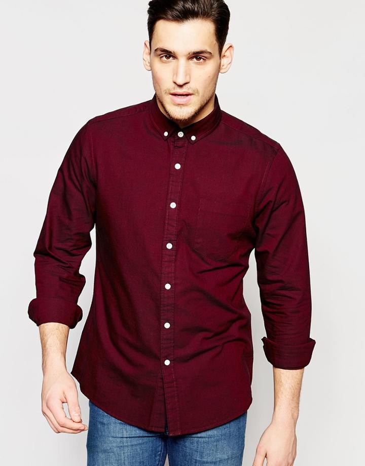 Asos Oxford Shirt In Deep Red In Regular Fit - Deep Red