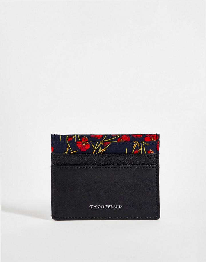 Gianni Feraud Real Leather Liberty Print Trim Card Holder In Floral-black
