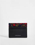 Gianni Feraud Real Leather Liberty Print Trim Card Holder In Floral-black