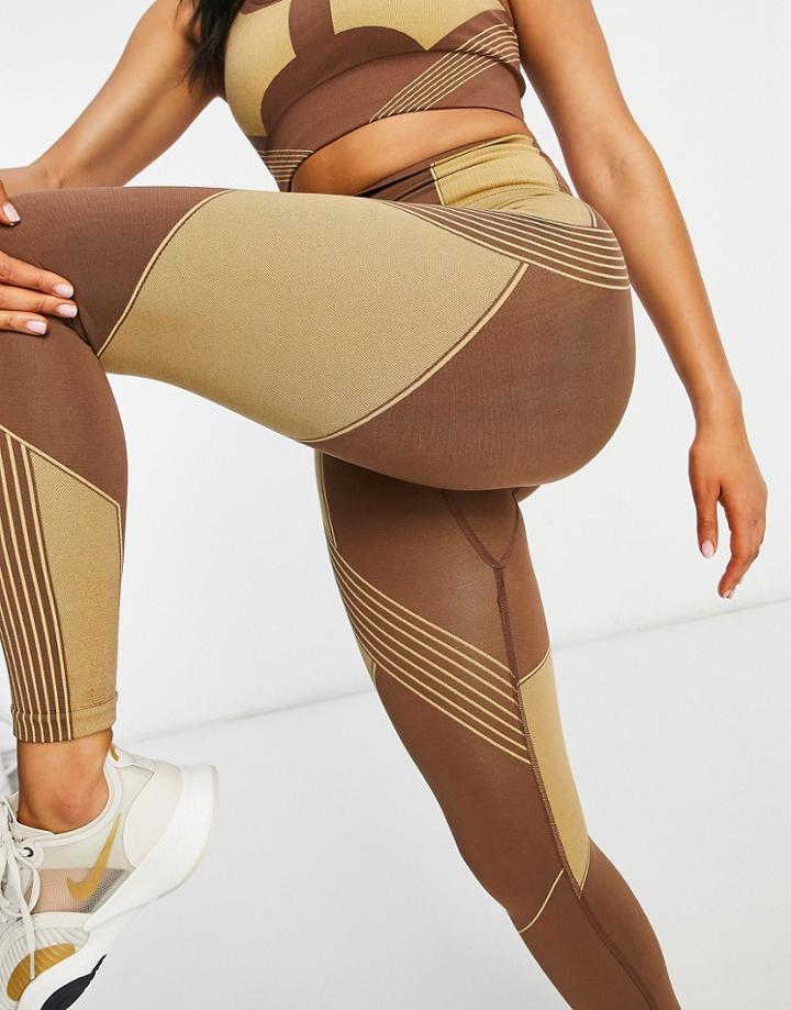Hiit Two Tone Seamless Leggings In Chocolate-brown