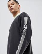 Asos Oversized Sweatshirt With Contrast Ringer & Sleeve Text Print - Black