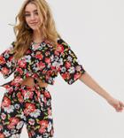 Milk It Vintage Tie Front Shirt In Floral Print Two-piece