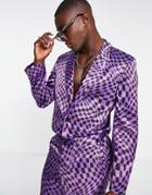 Asos Design Skinny Cropped Suit Jacket In Wavy Checkerboard In Purple