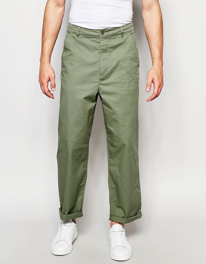 Asos High Waist Straight Leg Chinos In Light Khaki - Sea Spray