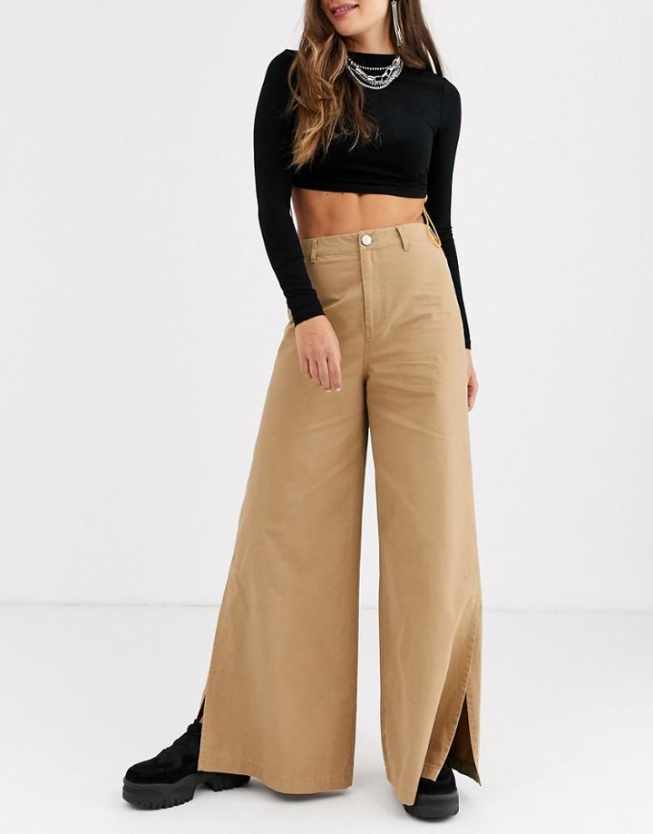 Asos Design Wide Leg Cargo Pants With Split Side