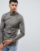 New Look Muscle Fit Oxford Shirt In Khaki - Green
