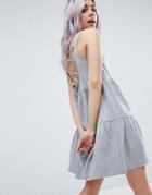 Asos Sleeveless Smock Sundress With Lace Up Back - Gray
