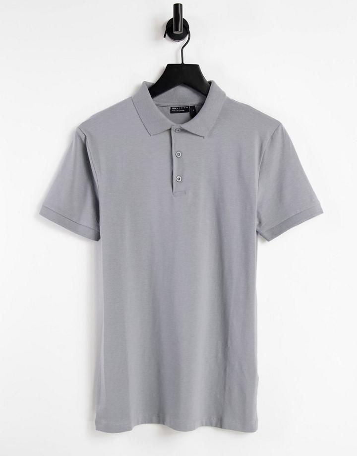 Asos Design Organic Muscle Fit Jersey Polo In Gray-black