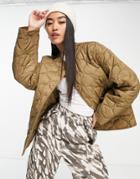 Pull & Bear Quilted Jacket With Pockets In Mushroom-neutral