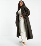 Asos Design Curve Waterfall Trench Coat In Brown