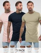 Asos Super Longline T-shirt 3 Pack - Multi