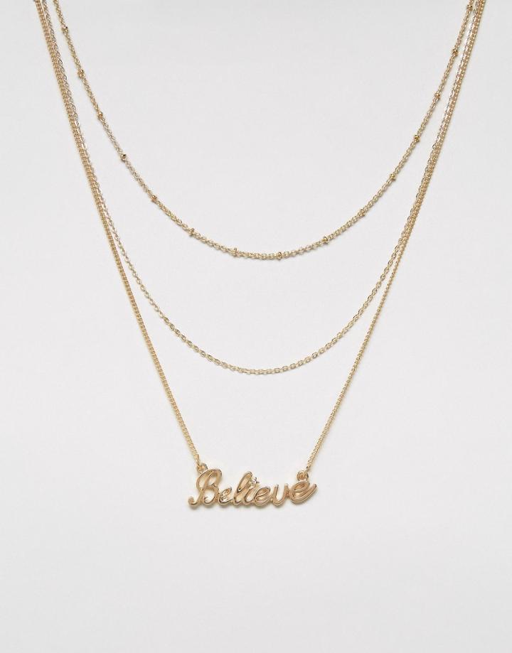 Monki Triple Layed Believe Necklace - Gold