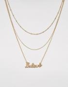 Monki Triple Layed Believe Necklace - Gold
