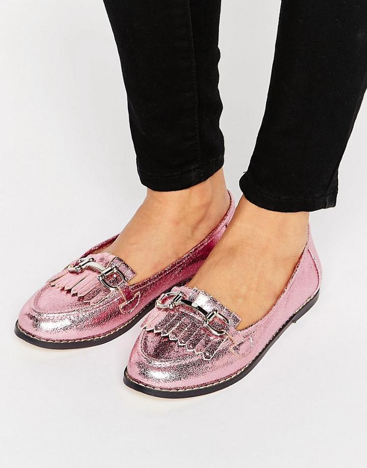 London Rebel Fringe Metallic Loafer - Pink