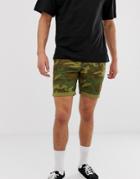 Asos Design Slim Shorts In Camo Print - Green