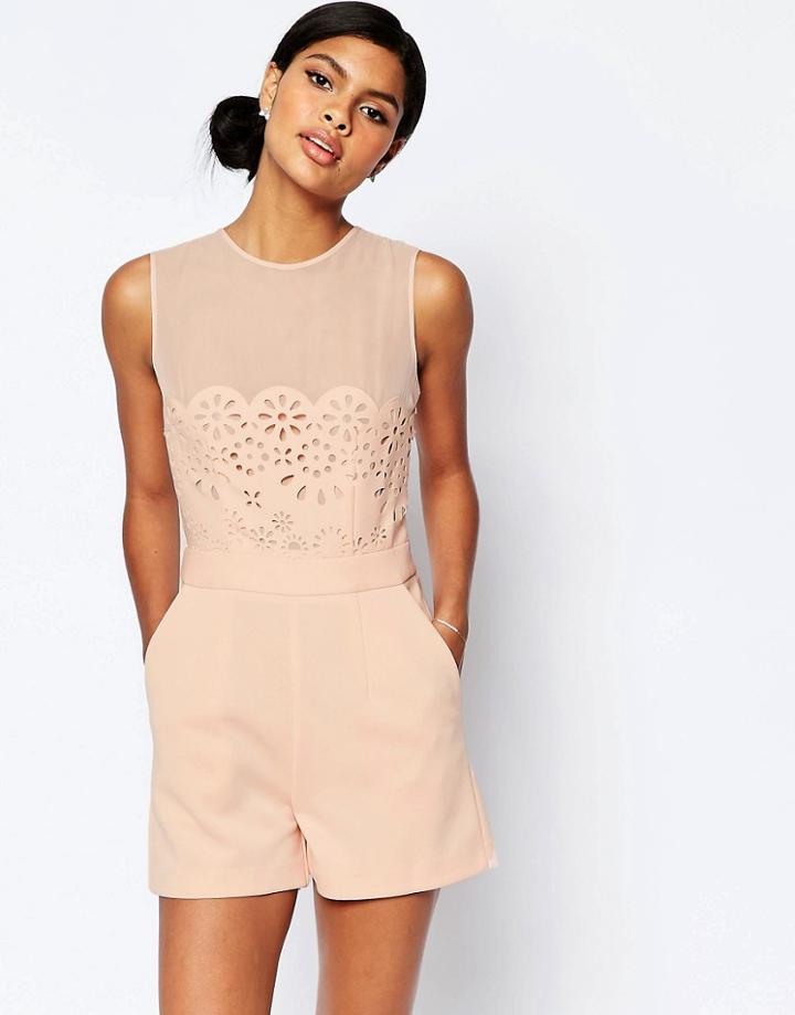 Asos Occasion Laser Cut Romper - Pink