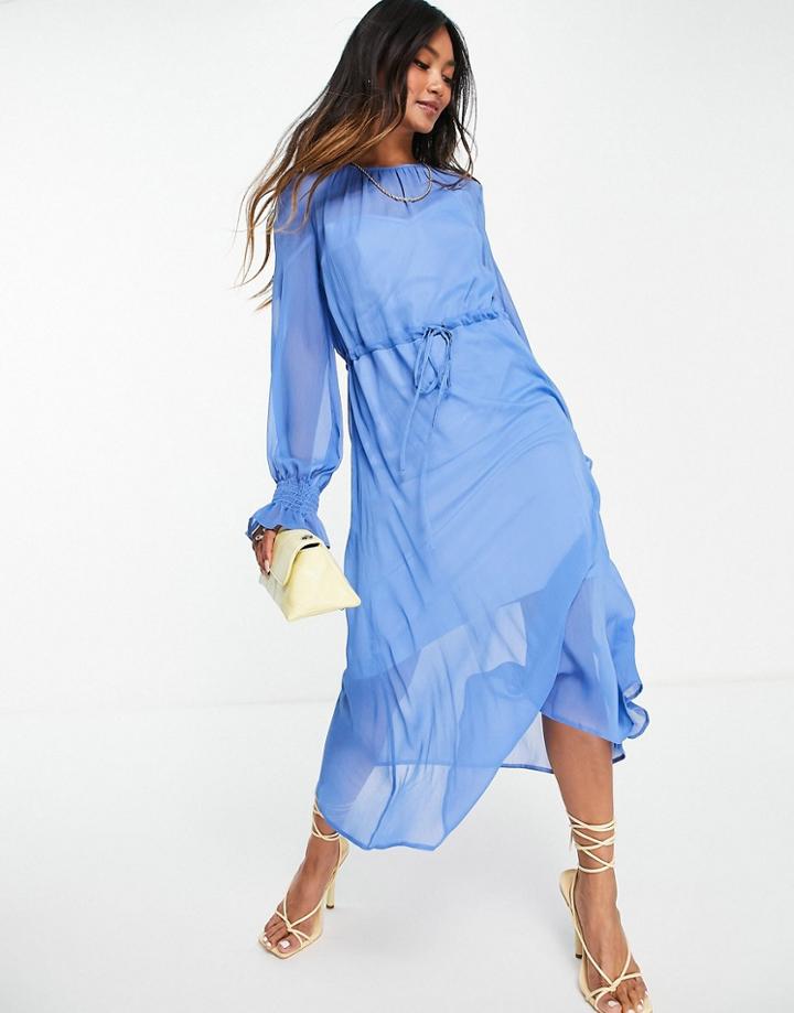 True Violet Chiffon Sleeve Midi Dress In Blue-multi
