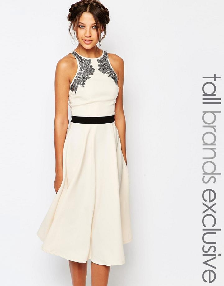 Little Mistress Tall Embellished Bodice Skater Dress - Cream