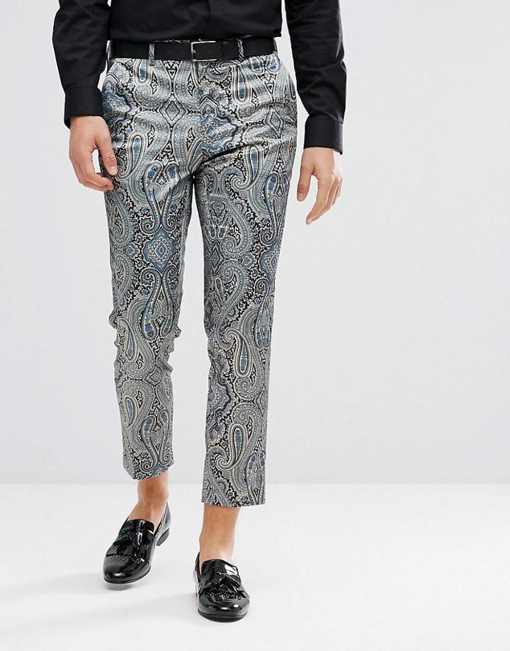 Asos Skinny Crop Smart Pants With Paisley Print - Green