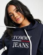 Tommy Jeans Logo Hoodie In Blue-blues