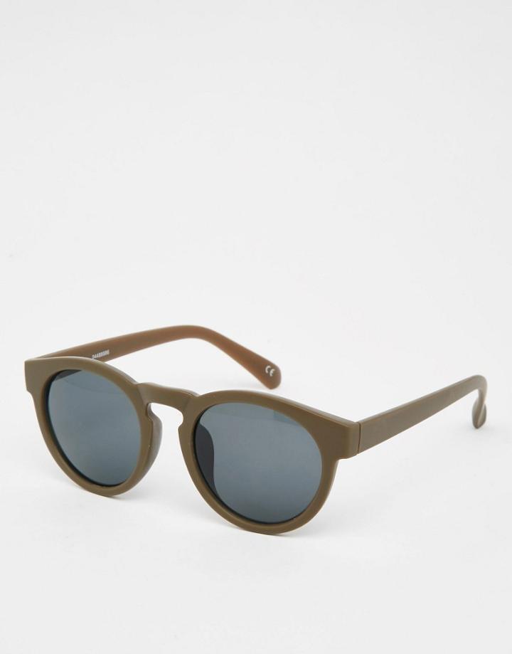 Asos Chunky Round Sunglasses In Khaki - Khaki