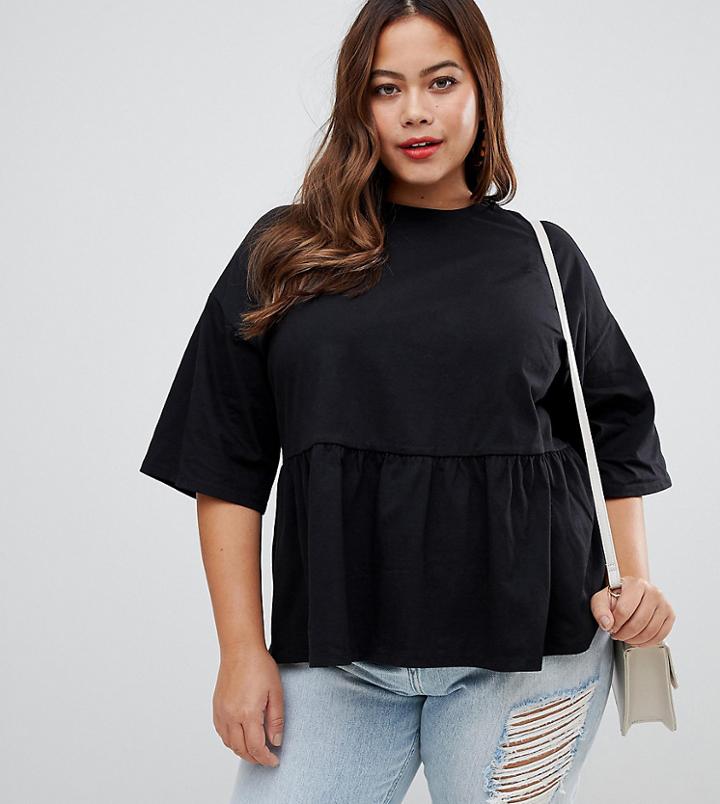 Asos Design Curve Casual Smock Top-black