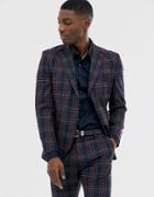 Selected Homme Slim Suit Jacket In Navy Red Check
