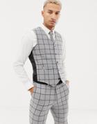 Asos Design Skinny Suit Vest In Gray Wool Mix Windowpane Check - Gray
