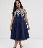 Chi Chi London Plus Chiffon Midi Dress With Embroidery In Navy - Navy