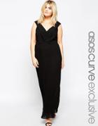 Asos Curve Pleated Maxi Dress With Deep V Back - Black