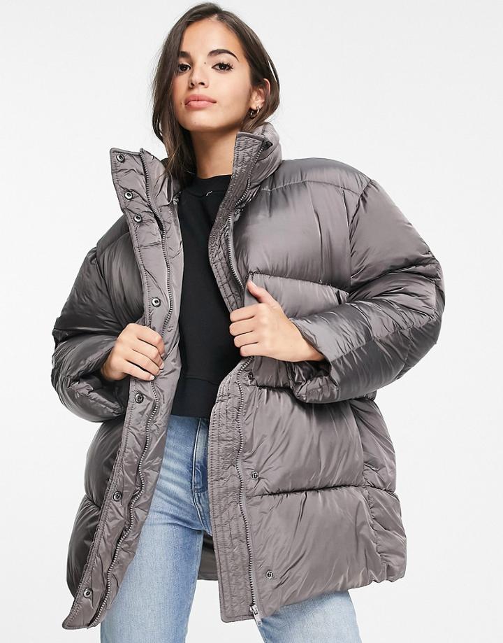 Asos Design Luxe Oversized Puffer Jacket In Charcoal-grey