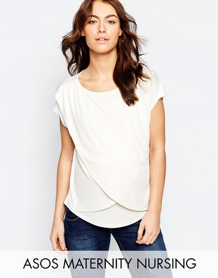 Asos Maternity Nursing Wrap Top In Crepe - Cream