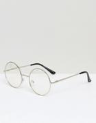 7x Round Clear Lens Glasses - Black