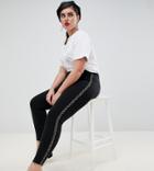 River Island Plus Molly Mid Rise Skinny Jeggings With Embellished Side Stripe In Black - Black