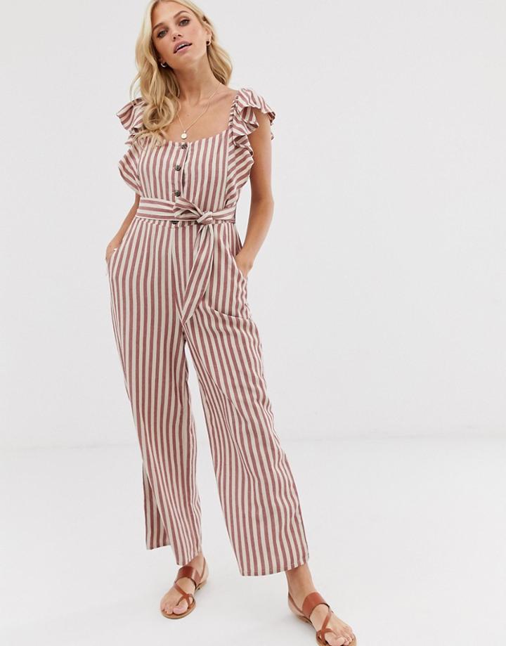Stradivarius Striped Jumpsuit In Pink