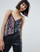 Asos Design Sequin Cami With Strap Detail In Rainbow - Multi