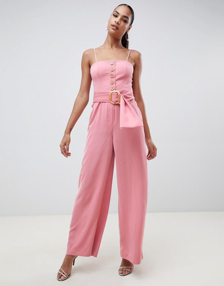 Finders Westway Wide Leg Jumpsuit With Statement Belt - Pink