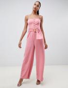Finders Westway Wide Leg Jumpsuit With Statement Belt - Pink