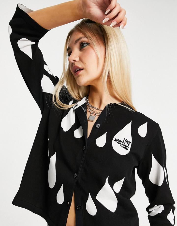 Love Moschino Allover Raindrop Knitted Cardigan In Black