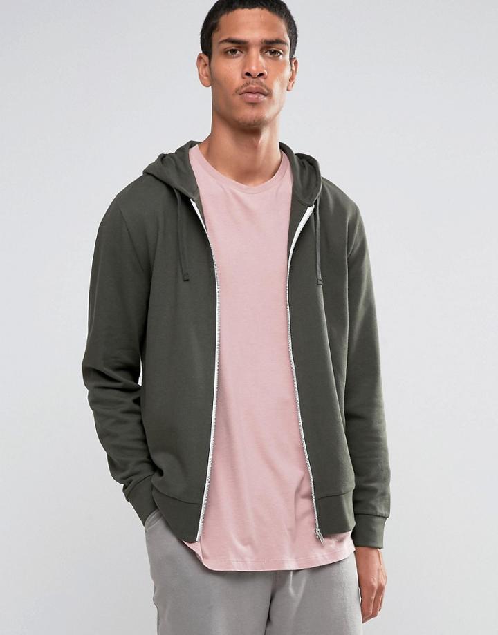 Asos Zip Up Hoodie In Khaki - Green