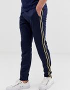 Hollister Leg Logo Side Piping Cuffed Sweatpants In Navy