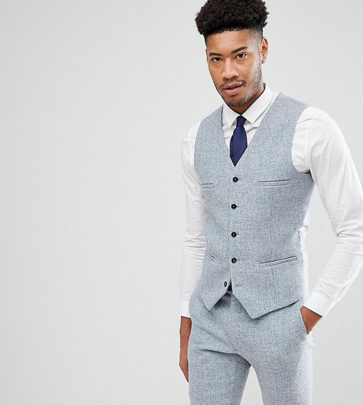 Noak Tall Skinny Vest In Harris Tweed - Blue