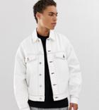 Noak Oversized Denim Jacket In White With Red Stitching